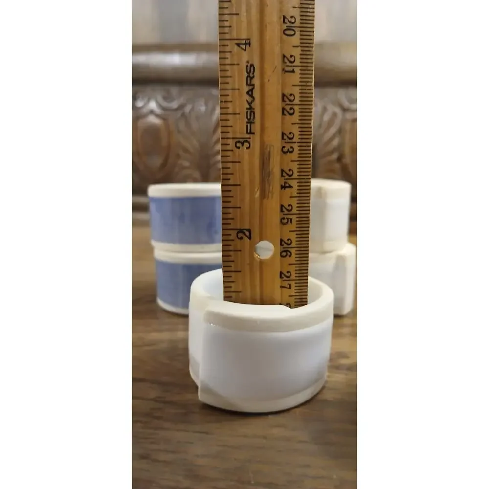 Blue And White Ribbon Like Ceramic Napkin Rings Set Of 7 Spring Or Summer Tables